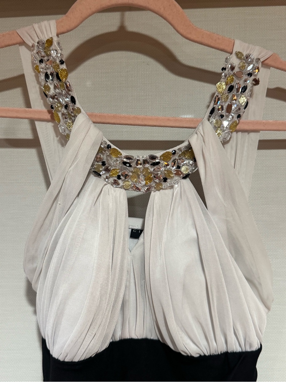 Strapless Black and Cream Ruched Cocktail Dress